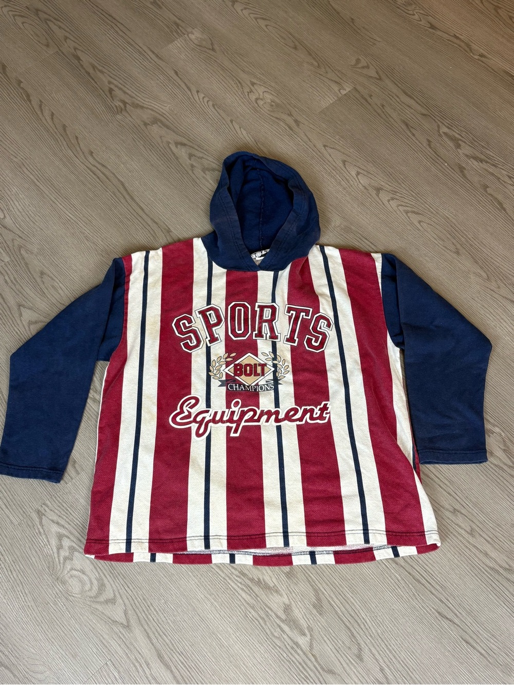 Navy & Red Striped Hooded Shirt Jacket - Sports Equipment